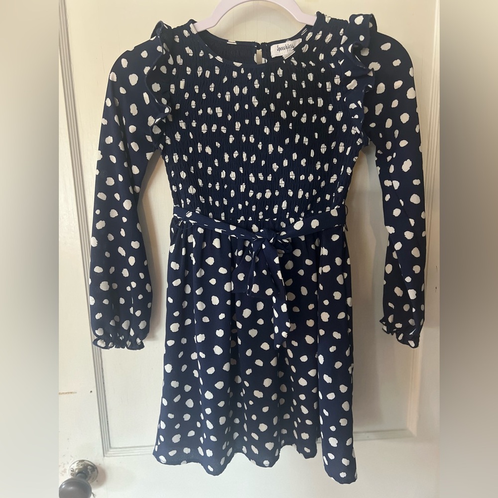 Speechless Girl's Navy and White Smocked Ruffle Dress- Church, Party, Easter